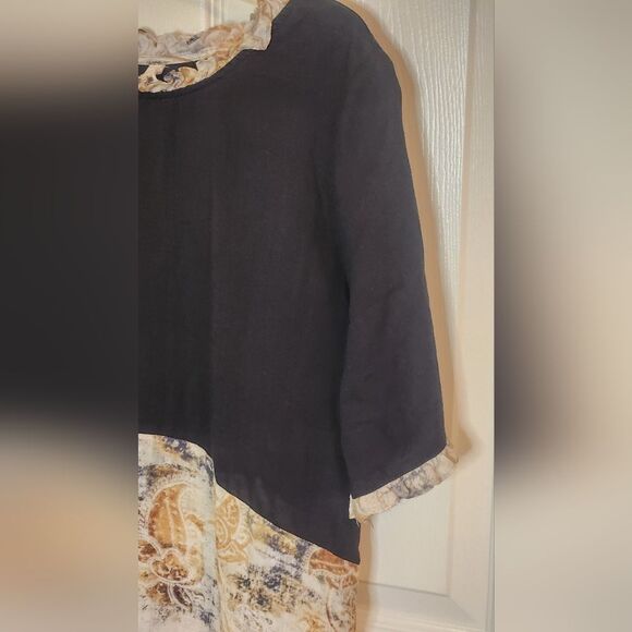 Unbranded L Black Beige Cotton Shrtslv Floral Pattern Bohamian Women Midi Dress - Picture 5 of 9